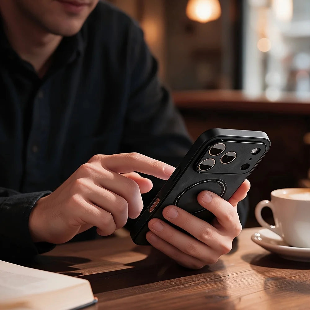 Luxury Minimalist Artificial Leather Texture Magnetic Phone Case For Iphone 18 17 16 15 14 13Pro Max Supports Wireless Charging