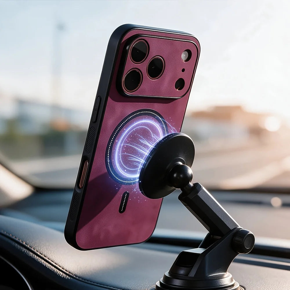 Luxury Minimalist Artificial Leather Texture Magnetic Phone Case For Iphone 18 17 16 15 14 13Pro Max Supports Wireless Charging