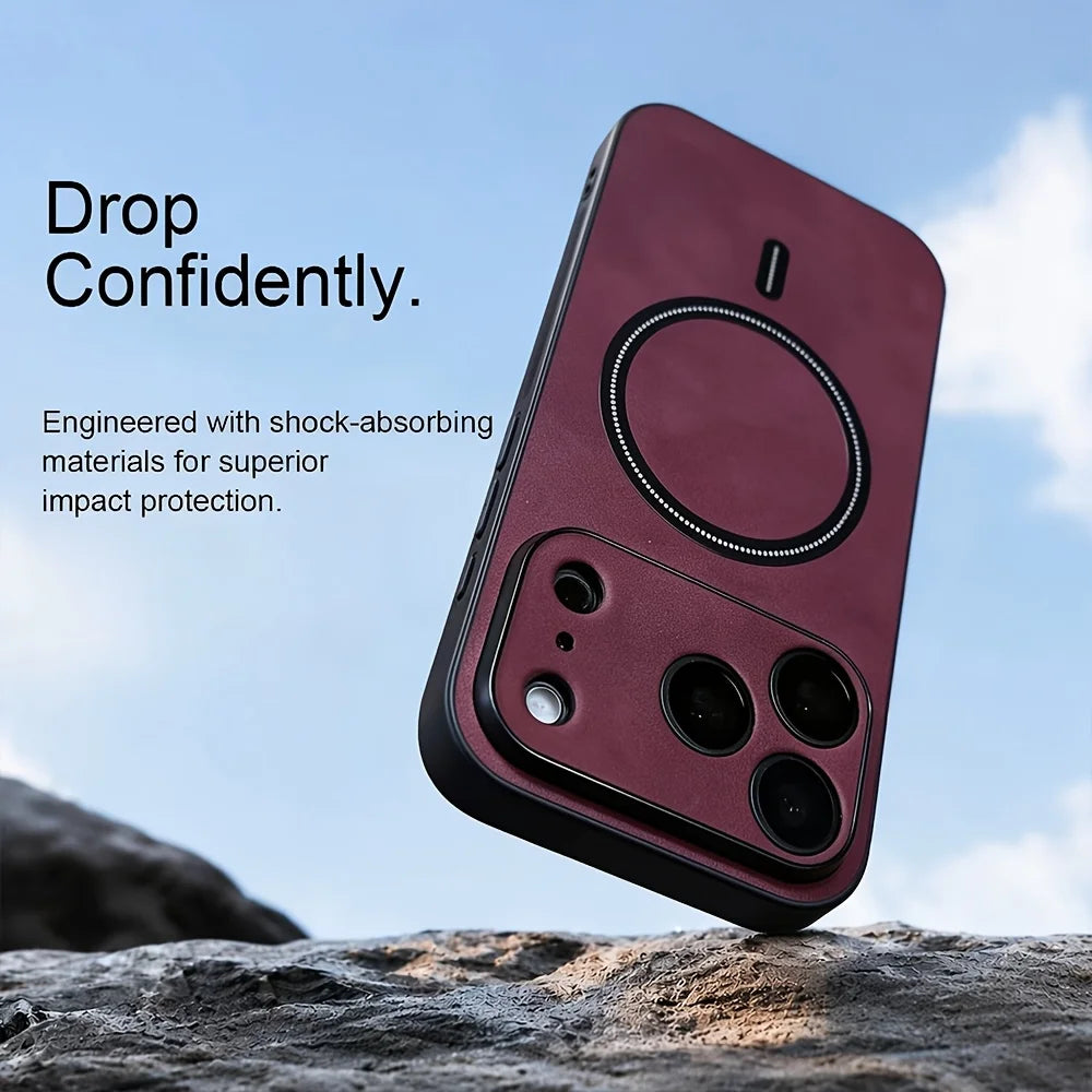 Luxury Minimalist Artificial Leather Texture Magnetic Phone Case For Iphone 18 17 16 15 14 13Pro Max Supports Wireless Charging